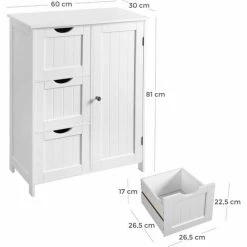 VASAGLE Meuble De Salle De Bain, Meuble De Rangement, Avec 3 Tiroirs Et 1 Placard, Planche Réglable En Hauteur, 60 X 30 X 81 Cm, Blanc Par SONGMICS BBC49WT - Blanc -SONGMICS Soldes 23459253 5