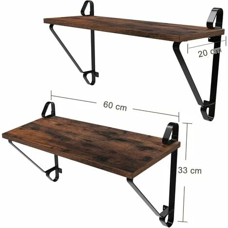 VASAGLE Lot De 2 Étagères Murales, Tablettes Flottantes, Présentoir Décoratif Avec Support Métallique, Charge Max. 15 Kg, Rustique Par SONGMICS LCR01BX - Vintage 7 VASAGLE Lot De 2 Étagères Murales, Tablettes Flottantes, Présentoir Décoratif Avec Support Métallique, Charge Max. 15 Kg, Rustique Par SONGMICS LCR01BX - Vintage – Image 5