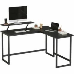 VASAGLE Bureau En Forme De L, Table D’angle Avec Support D’écran, Pour étudier, Jouer, Travailler, Gain D’espace, Pieds Réglables, Cadre Métallique, Assemblage Facile, Noir Par SONGMICS LWD56BK - Noir