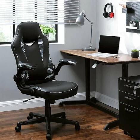 SONGMICS Chaise De Bureau, Fauteuil Gamer, Siège Ergonomique Pivotant, Avec Accoudoirs Rabattables, Hauteur Réglable Et Inclinaison Libre, Charge 150 Kg, Noir Et Camouflage OBG064B02 - Noir Et Camouflage 4 SONGMICS Chaise De Bureau, Fauteuil Gamer, Siège Ergonomique Pivotant, Avec Accoudoirs Rabattables, Hauteur Réglable Et Inclinaison Libre, Charge 150 Kg, Noir Et Camouflage OBG064B02 - Noir Et Camouflage – Image 2