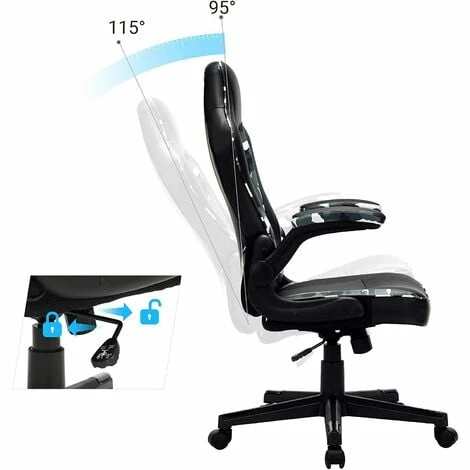 SONGMICS Chaise De Bureau, Fauteuil Gamer, Siège Ergonomique Pivotant, Avec Accoudoirs Rabattables, Hauteur Réglable Et Inclinaison Libre, Charge 150 Kg, Noir Et Camouflage OBG064B02 - Noir Et Camouflage 5 SONGMICS Chaise De Bureau, Fauteuil Gamer, Siège Ergonomique Pivotant, Avec Accoudoirs Rabattables, Hauteur Réglable Et Inclinaison Libre, Charge 150 Kg, Noir Et Camouflage OBG064B02 - Noir Et Camouflage – Image 3