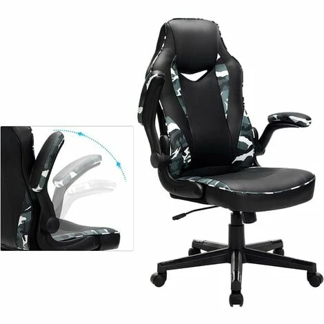 SONGMICS Chaise De Bureau, Fauteuil Gamer, Siège Ergonomique Pivotant, Avec Accoudoirs Rabattables, Hauteur Réglable Et Inclinaison Libre, Charge 150 Kg, Noir Et Camouflage OBG064B02 - Noir Et Camouflage 6 SONGMICS Chaise De Bureau, Fauteuil Gamer, Siège Ergonomique Pivotant, Avec Accoudoirs Rabattables, Hauteur Réglable Et Inclinaison Libre, Charge 150 Kg, Noir Et Camouflage OBG064B02 - Noir Et Camouflage – Image 4