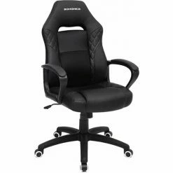 SONGMICS Fauteuil Gamer, Fauteuil De Bureau, Chaise, Siège, Avec Mécanisme Basculant, Ergonomique, Dossier En Forme De S, Bon Pour La Colonne Lombaire, Charge Jusqu'à 150 Kg, PU, Noir OBG38BK - Noir