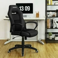 SONGMICS Fauteuil Gamer, Fauteuil De Bureau, Chaise, Siège, Avec Mécanisme Basculant, Ergonomique, Dossier En Forme De S, Bon Pour La Colonne Lombaire, Charge Jusqu'à 150 Kg, PU, Noir OBG38BK - Noir -SONGMICS Soldes 23571565 3
