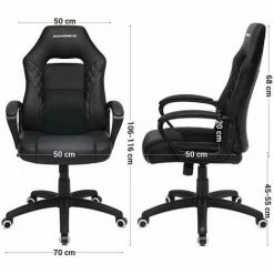 SONGMICS Fauteuil Gamer, Fauteuil De Bureau, Chaise, Siège, Avec Mécanisme Basculant, Ergonomique, Dossier En Forme De S, Bon Pour La Colonne Lombaire, Charge Jusqu'à 150 Kg, PU, Noir OBG38BK - Noir -SONGMICS Soldes 23571565 5