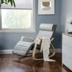 SONGMICS Fauteuil à Bascule En Bois De Bouleau, Chaise Berçante Avec Repose-Pied Réglable Sur 5 Hauteurs, Housse En Coton, Capacité De Charge 150 Kg, Pour Salon, Chambre, Gris Clair LYY010G01 - Gris Clair -SONGMICS Soldes 23627463 3