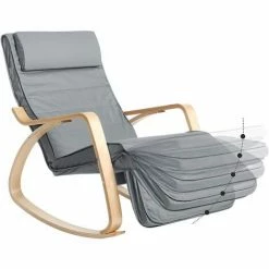 SONGMICS Fauteuil à Bascule En Bois De Bouleau, Chaise Berçante Avec Repose-Pied Réglable Sur 5 Hauteurs, Housse En Coton, Capacité De Charge 150 Kg, Pour Salon, Chambre, Gris Clair LYY010G01 - Gris Clair -SONGMICS Soldes 23627463 4