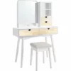 VASAGLE Coiffeuse Avec Grand Miroir, Table De Maquillage Avec 4 Tiroirs, 2 Compartiments Ouverts Et 1 Organisateur De Rangement Amovible, Avec Tabouret, Blanc Et Couleur Boisée Par SONGMICS RDT32K - Blanc Et Couleur Boisée -SONGMICS Soldes 23657523 1