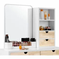 VASAGLE Coiffeuse Avec Grand Miroir, Table De Maquillage Avec 4 Tiroirs, 2 Compartiments Ouverts Et 1 Organisateur De Rangement Amovible, Avec Tabouret, Blanc Et Couleur Boisée Par SONGMICS RDT32K - Blanc Et Couleur Boisée 10 VASAGLE Coiffeuse Avec Grand Miroir, Table De Maquillage Avec 4 Tiroirs, 2 Compartiments Ouverts Et 1 Organisateur De Rangement Amovible, Avec Tabouret, Blanc Et Couleur Boisée Par SONGMICS RDT32K - Blanc Et Couleur Boisée -SONGMICS Soldes 23657523 4
