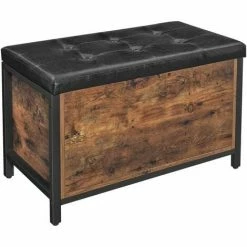 VASAGLE Banc De Rangement, Siège Rembourré, Bout De Lit, Pour Couloir, Chambre, Salon, En Métal, Montage Facile, Style Industriel, PU Noir, Marron Rustique Par SONGMICS LSC80BX - Marron Rustique