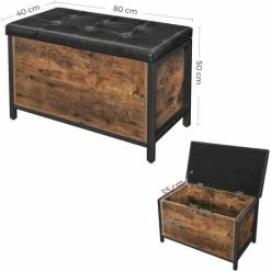 VASAGLE Banc De Rangement, Siège Rembourré, Bout De Lit, Pour Couloir, Chambre, Salon, En Métal, Montage Facile, Style Industriel, PU Noir, Marron Rustique Par SONGMICS LSC80BX - Marron Rustique -SONGMICS Soldes 23657531 5