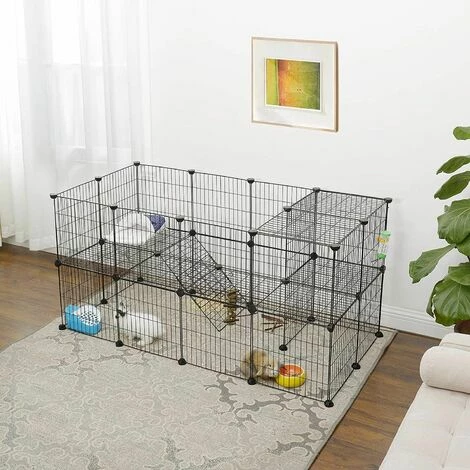 SONGMICS Enclos Modulable Pour Petits Animaux, Cage Intérieur, 2 Niveaux, Maillet En Caoutchouc Offert, Cochon D’Inde, Lapin, Assemblage Facile, 143 X 73 X 71 Cm (L X L X H), Noir LPI02H - Noir 4 SONGMICS Enclos Modulable Pour Petits Animaux, Cage Intérieur, 2 Niveaux, Maillet En Caoutchouc Offert, Cochon D’Inde, Lapin, Assemblage Facile, 143 X 73 X 71 Cm (L X L X H), Noir LPI02H - Noir – Image 2