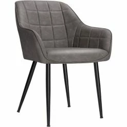 SONGMICS Chaise De Salle à Manger, Fauteuil, Siège Rembourrée, Avec Accoudoirs, Revêtement En PU Vintage, Pieds En Métal, Charge 110 Kg, Pour Salle à Manger, Salon, Chambre, Gris LDC089G01