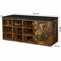 VASAGLE Banc à Chaussures, Étagère à Chaussures, Meuble De Rangement, 9 Compartiments Ouverts Et 1 Placard, Avec Porte Style Grange, Coussin Rembourré, 110 X 30 X 48 Cm, Marron Rustique Par SONGMICS LHS058X01 - Marron Rustique -SONGMICS Soldes 23756237 5