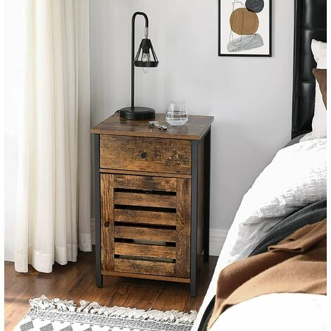 VASAGLE Table D'appoint Avec Tiroir, Bout De Canapé Fin, Meuble De Rangement, Porte à Persienne, Pour Chambre, Salon, Cadre En Métal, Style Industriel, Marron Rustique Et Noir Par SONGMICS LET063B01 - Marron Rustique Et Noir 4 VASAGLE Table D'appoint Avec Tiroir, Bout De Canapé Fin, Meuble De Rangement, Porte à Persienne, Pour Chambre, Salon, Cadre En Métal, Style Industriel, Marron Rustique Et Noir Par SONGMICS LET063B01 - Marron Rustique Et Noir – Image 2