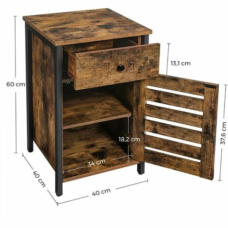 VASAGLE Table D'appoint Avec Tiroir, Bout De Canapé Fin, Meuble De Rangement, Porte à Persienne, Pour Chambre, Salon, Cadre En Métal, Style Industriel, Marron Rustique Et Noir Par SONGMICS LET063B01 - Marron Rustique Et Noir 7 VASAGLE Table D'appoint Avec Tiroir, Bout De Canapé Fin, Meuble De Rangement, Porte à Persienne, Pour Chambre, Salon, Cadre En Métal, Style Industriel, Marron Rustique Et Noir Par SONGMICS LET063B01 - Marron Rustique Et Noir – Image 5