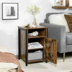 VASAGLE Table De Chevet, Table D’appoint, Meuble De Rangement, Compartiment Ouvert, Avec Porte, Cadre En Métal, Style Industriel, Pour Salon, Chambre, Marron Rustique Et Noir Par SONGMICS LET065B01 - Marron Rustique Et Noir -SONGMICS Soldes 23756247 3