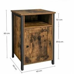 VASAGLE Table De Chevet, Table D’appoint, Meuble De Rangement, Compartiment Ouvert, Avec Porte, Cadre En Métal, Style Industriel, Pour Salon, Chambre, Marron Rustique Et Noir Par SONGMICS LET065B01 - Marron Rustique Et Noir -SONGMICS Soldes 23756247 5