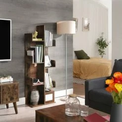 VASAGLE Bibliothèque Arbre, Étagère à 8 Compartiments, Meuble De Rangement, 50 X 25 X 140 Cm, Avec Coins Arrondis Et Rebords, Marron Rustique Par SONGMICS LBC66BXV1 - Marron Rustique -SONGMICS Soldes 23769303 2