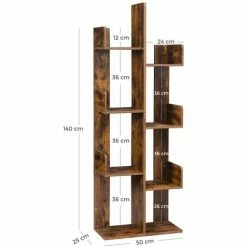 VASAGLE Bibliothèque Arbre, Étagère à 8 Compartiments, Meuble De Rangement, 50 X 25 X 140 Cm, Avec Coins Arrondis Et Rebords, Marron Rustique Par SONGMICS LBC66BXV1 - Marron Rustique -SONGMICS Soldes 23769303 5