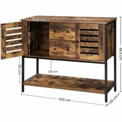 VASAGLE Meuble De Rangement, Buffet, Avec 2 Tiroirs, 2 Placards, étagère, Pour Salle à Manger, Salon, Cuisine, 100 X 35 X 84,5 Cm, Style Industriel, Marron Rustique Et Noir Par SONGMICS LSC082B01 - Marron Rustique Et Noir -SONGMICS Soldes 23845188 5