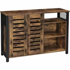 VASAGLE Meuble De Rangement, Buffet, Avec Placard 2 Portes, étagères Réglables, Pour Salle à Manger, Salon, Cuisine, 110 X 33 X 75 Cm, Style Industriel, Marron Rustique Et Noir Par SONGMICS LSC083B01 - Marron Rustique Et Noir