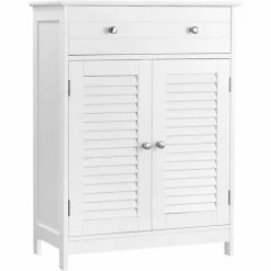 VASAGLE Meuble De Rangement, Armoire Salle De Bain, Placard, 60 X 30 X 80 Cm, Avec 2 Portes Persiennes, Tiroir, Planche Réglable, Style Nordique Scandinave, Blanc Mat Par SONGMICS BBC51WT - Blanc Mat