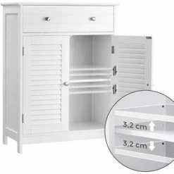 VASAGLE Meuble De Rangement, Armoire Salle De Bain, Placard, 60 X 30 X 80 Cm, Avec 2 Portes Persiennes, Tiroir, Planche Réglable, Style Nordique Scandinave, Blanc Mat Par SONGMICS BBC51WT - Blanc Mat -SONGMICS Soldes 23845219 3