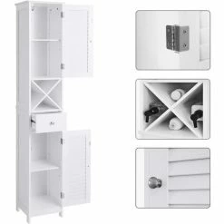 VASAGLE Meuble De Salle De Bain, Placard De Rangement, Armoire Haut, Avec Portes à Persienne, Tiroir, Support Amovible En Forme De X, 32 X 30 X 170 Cm, Style Scandinave, Blanc Par SONGMICS BBC69WT - Blanc -SONGMICS Soldes 23845229 3