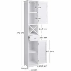 VASAGLE Meuble De Salle De Bain, Placard De Rangement, Armoire Haut, Avec Portes à Persienne, Tiroir, Support Amovible En Forme De X, 32 X 30 X 170 Cm, Style Scandinave, Blanc Par SONGMICS BBC69WT - Blanc -SONGMICS Soldes 23845229 5