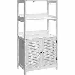 VASAGLE Meuble De Salle De Bain, Placard En Hauteur, Tour De Rangement, Armoire Avec 2 Portes Persiennes, 60 X 32,5 X 122 Cm, Pour Salon, Cuisine, Bureau, Entrée, Blanc Mat Par SONGMICS BBC81WT - Blanc Mat