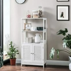 VASAGLE Meuble De Salle De Bain, Placard En Hauteur, Tour De Rangement, Armoire Avec 2 Portes Persiennes, 60 X 32,5 X 122 Cm, Pour Salon, Cuisine, Bureau, Entrée, Blanc Mat Par SONGMICS BBC81WT - Blanc Mat -SONGMICS Soldes 23845241 3