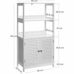 VASAGLE Meuble De Salle De Bain, Placard En Hauteur, Tour De Rangement, Armoire Avec 2 Portes Persiennes, 60 X 32,5 X 122 Cm, Pour Salon, Cuisine, Bureau, Entrée, Blanc Mat Par SONGMICS BBC81WT - Blanc Mat -SONGMICS Soldes 23845241 5