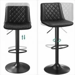 SONGMICS Lot De 2 Chaises De Bar, Tabourets Hauts, Siège De Cuisine, Hauteur Réglable, Avec Dossier Et Siège Rembourré, Repose-pieds En Métal, Surface Matelassée En PU, Charge 120kg, Noir LJB073B01 - Noir -SONGMICS Soldes 23919590 3