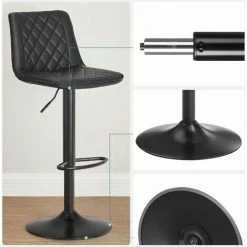 SONGMICS Lot De 2 Chaises De Bar, Tabourets Hauts, Siège De Cuisine, Hauteur Réglable, Avec Dossier Et Siège Rembourré, Repose-pieds En Métal, Surface Matelassée En PU, Charge 120kg, Noir LJB073B01 - Noir -SONGMICS Soldes 23919590 4