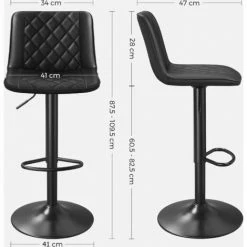 SONGMICS Lot De 2 Chaises De Bar, Tabourets Hauts, Siège De Cuisine, Hauteur Réglable, Avec Dossier Et Siège Rembourré, Repose-pieds En Métal, Surface Matelassée En PU, Charge 120kg, Noir LJB073B01 - Noir -SONGMICS Soldes 23919590 5
