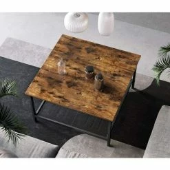 VASAGLE Table Basse, Table De Salon, Grand Dessus De Table Carré, Cadre En Acier Robuste, Avec étagère En Maille, Style Industriel, Pour Salon, 80 X 80 X 45 Cm Marron Rustique Et Noir Par SONGMICS LCT065B01 - Marron Rustique Et Noir