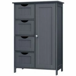 VASAGLE Meuble De Salle De Bain, Placard De Rangement, Avec 4 Tiroirs, Porte Simple, Planche Réglable En Hauteur, Pour Salon, Cuisine, Entrée, Gris Par SONGMICS LHC41GY