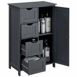 VASAGLE Meuble De Salle De Bain, Placard De Rangement, Avec 4 Tiroirs, Porte Simple, Planche Réglable En Hauteur, Pour Salon, Cuisine, Entrée, Gris Par SONGMICS LHC41GY -SONGMICS Soldes 24008260 4