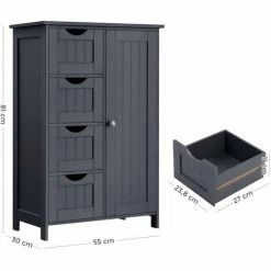 VASAGLE Meuble De Salle De Bain, Placard De Rangement, Avec 4 Tiroirs, Porte Simple, Planche Réglable En Hauteur, Pour Salon, Cuisine, Entrée, Gris Par SONGMICS LHC41GY -SONGMICS Soldes 24008260 5