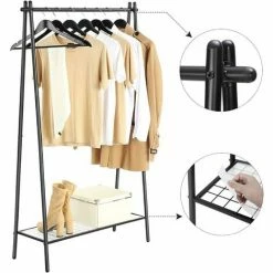 SONGMICS Portemanteau Métallique, Portant à Vêtements, Avec Tringle, Étagère Inférieure, Style Sobre, Pour Chambre, Dressing, Vestiaire, 92,5 X 33,5 X 153 Cm, Noir Mat HSR23BK - Noir Mat -SONGMICS Soldes 24008268 4