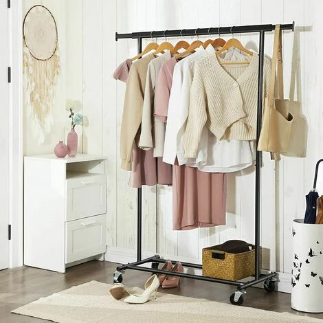 SONGMICS Portant à Vêtements Avec Roulettes, Charge De 70kg, Porte-vêtements Durable, Pliable, Penderie Extensible, Étagère De Rangement, Noir HSR13BKV1 4 SONGMICS Portant à Vêtements Avec Roulettes, Charge De 70kg, Porte-vêtements Durable, Pliable, Penderie Extensible, Étagère De Rangement, Noir HSR13BKV1 – Image 2