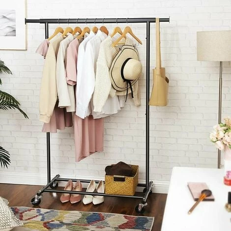 SONGMICS Portant à Vêtements Avec Roulettes, Charge De 70kg, Porte-vêtements Durable, Pliable, Penderie Extensible, Étagère De Rangement, Noir HSR13BKV1 5 SONGMICS Portant à Vêtements Avec Roulettes, Charge De 70kg, Porte-vêtements Durable, Pliable, Penderie Extensible, Étagère De Rangement, Noir HSR13BKV1 – Image 3