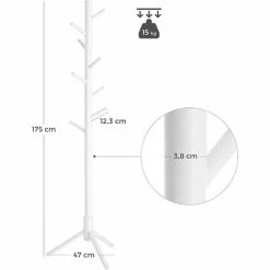 VASAGLE Portemanteau En Bois Massif, Porte-vêtement, Avec 8 Crochets Pour Vêtements, Sacs, Veste, Pour Entrée, Couloir, Blanc Par SONGMICS RCR04WT - Blanc -SONGMICS Soldes 24616766 5