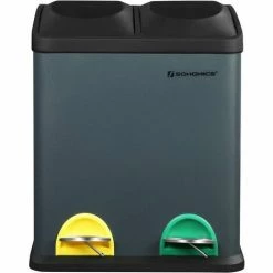 SONGMICS Poubelle De Recyclage 30L, Poubelle De Tri, Avec Pétales, En Acier, 2 Compartiments, 2 X 15L Seaux Intérieurs Amovibles, Pétales Colorées, Pour Cuisine, Salon, Gris Anthracite Et Noir LTB30G - Gris Anthracite Et Noir
