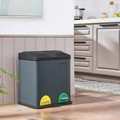 SONGMICS Poubelle De Recyclage 30L, Poubelle De Tri, Avec Pétales, En Acier, 2 Compartiments, 2 X 15L Seaux Intérieurs Amovibles, Pétales Colorées, Pour Cuisine, Salon, Gris Anthracite Et Noir LTB30G - Gris Anthracite Et Noir -SONGMICS Soldes 25290513 3