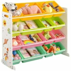SONGMICS Étagère Pour Jouets, Meuble De Rangement Pour Enfant, Organisateur, Avec 16 Coffres Amovibles En Plastique, Boîtes à Jouets, Jaune, Vert Citron, Rose, Vert Menthe GKR070W01 - Orange, Jaune, Bleu Et Vert