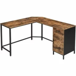 VASAGLE Bureau D'angle, Table En Forme De L, Avec Placard De Rangement Et Tiroir, Peu Encombrant, Montage Facile, Cadre En Acier, Style Industriel, Marron Rustique Et Noir Par SONGMICS LWD74X - Marron Rustique Et Noir