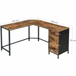 VASAGLE Bureau D'angle, Table En Forme De L, Avec Placard De Rangement Et Tiroir, Peu Encombrant, Montage Facile, Cadre En Acier, Style Industriel, Marron Rustique Et Noir Par SONGMICS LWD74X - Marron Rustique Et Noir -SONGMICS Soldes 25372071 5