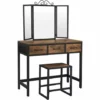VASAGLE Ensemble De Table De Maquillage, Coiffeuse Avec Tabouret, Miroir Triple, 3 Tiroirs, Cadre En Acier, Style Industriel, Marron Rustique Et Noir Par SONGMICS RVT02BX - Marron Rustique Et Noir -SONGMICS Soldes 25560253 1